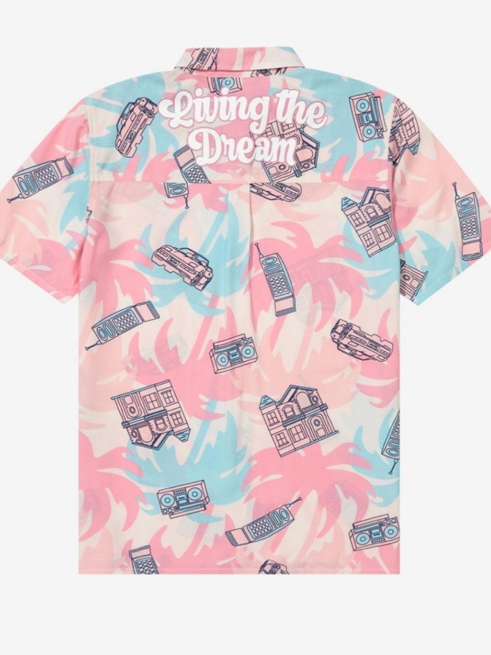 Mattel Boxlunch Barbie allover Graphic print pastel Pink Blue Button Up Top XL